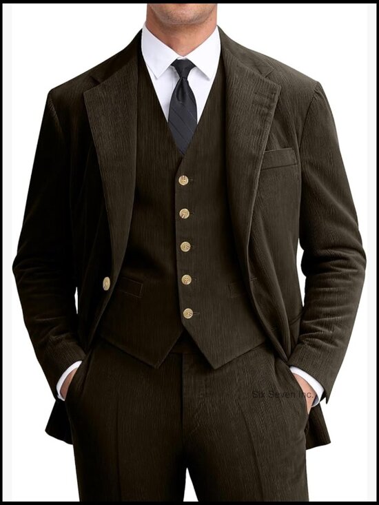 Other - Vintage Corduroy 3 Piece Suit Slim Fit Blazer Vest Pants for Wedding Business